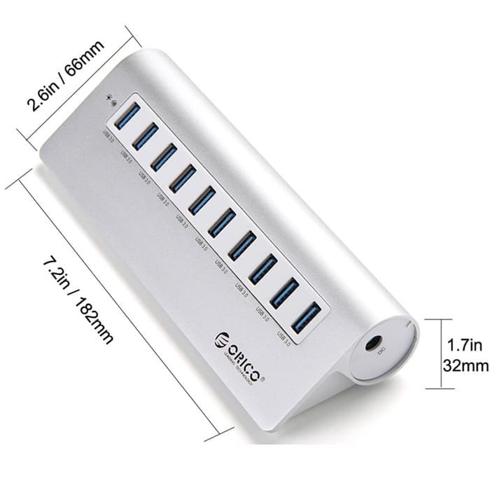 ORICO M3H10 Aluminum USB 3.0 10-Port Hub with 12V/3A Power Adapter