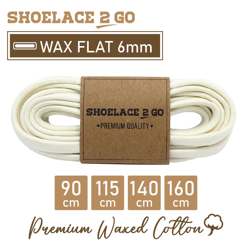 SHOELACE 2 GO PREMIUM TALI SEPATU LILIN WAX GEPENG PIPIH FLAT - WF6 - A1 - WHITE - 6MM - 90CM 100CM 115CM 130CM 140CM 160CM 180CM 200CM