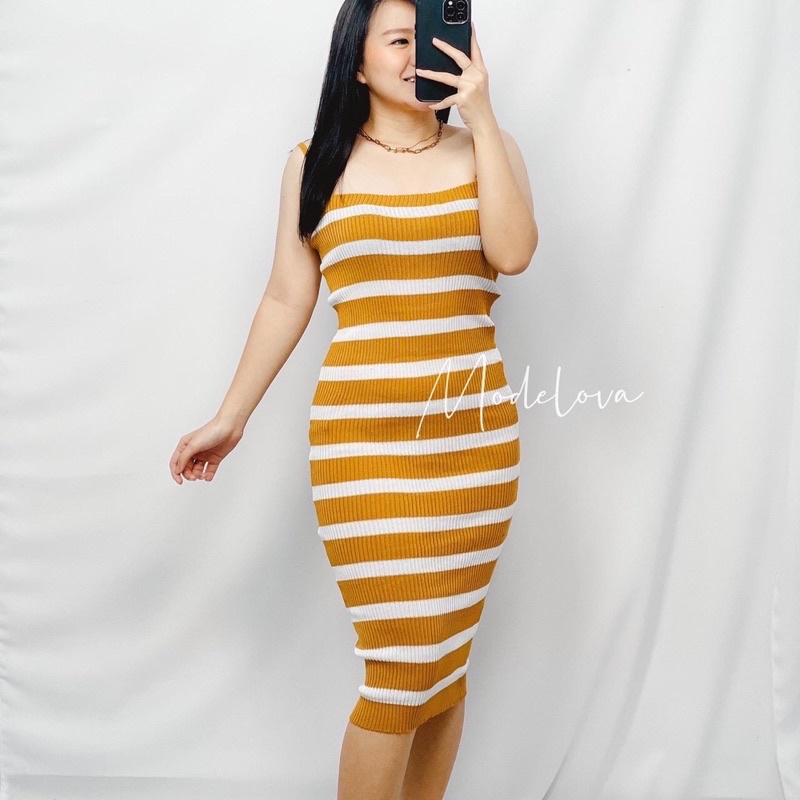 MDLV ~ Dress Singlet Polet Rjaut Dress Bodycon Rajut Fashion Wanita