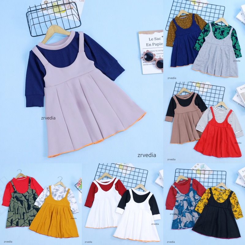 Dress Kiki uk 1-4 Tahun / Dres Anak Perempuan Baju Overall Murah Gaun Pesta Lengan Panjang Adem