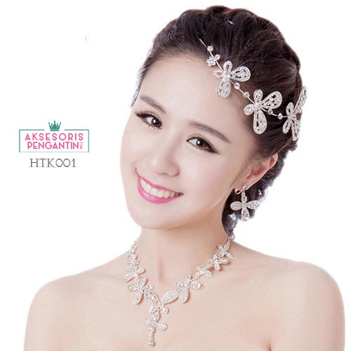 Paket Perhiasan Kalung Tiara Wanita l Aksesoris Wedding Modern-HTK 001