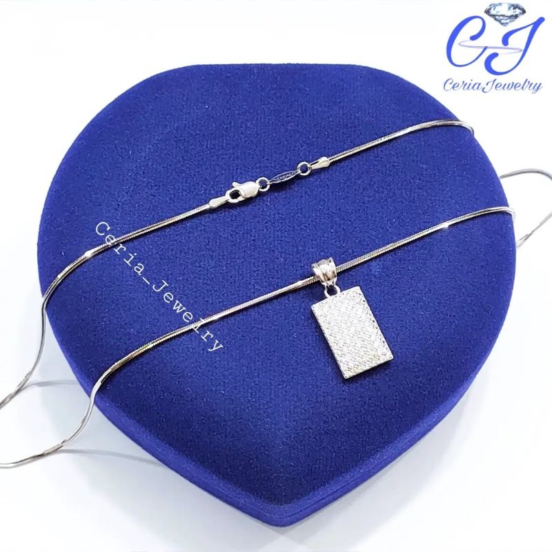 Kalung Perak Asli Silver 925 Lapis Emas Putih Model Cassandra Liontin Kotak Persegi Panjang - Perhiasan Perak Wanita Asli