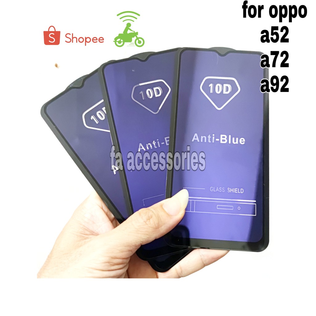 Tempered Glass Anti Blue Light Full 10D 99D oppo a52 A53 A54 A54S A55 a72 A78 A785G a92 4G 5G anti radiasi