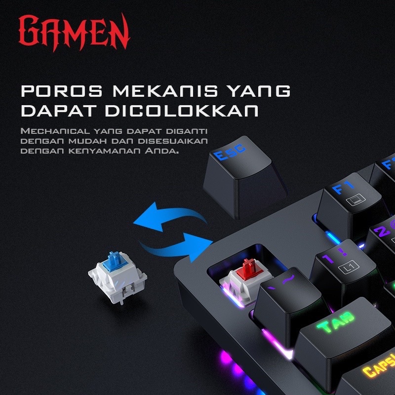 GAMEN Titan II Mechanical Pluggable Switch Blue Gaming Keyboard Wired Original - Garansi 1 Tahun