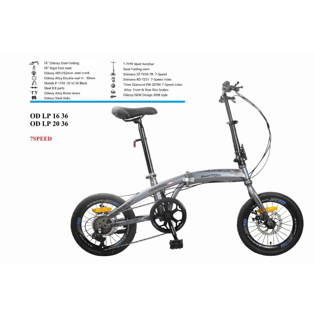 Sepeda Lipat folding bike 16 Inch PHYTON ODESSY LP-2036 7 sp Lipat Murah