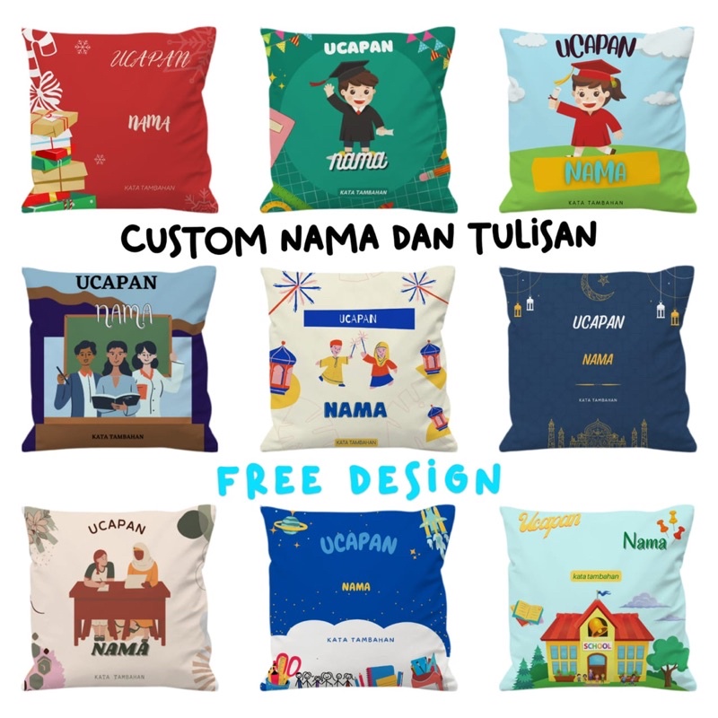 Bantal Custom 2 sisi  untuk kado, souvenir tema kelulusan, hari guru, hari raya