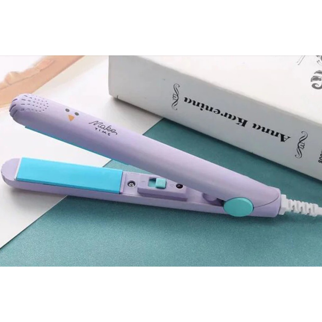 Catokan Mini Alat Catok Rambut Mini 2in1 Set Lurus dan Keriting Make Time Karakter-Ungu
