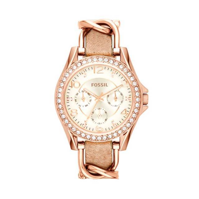 Jam Tangan Fossil ES 3466 Riley Multifunction RoseTone Sand Leather