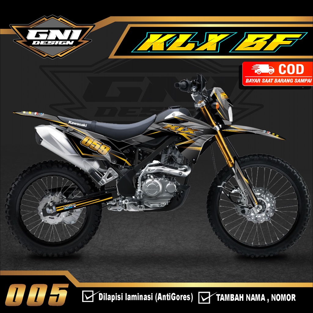 (PROMO MURAH) Decal Sticker Motor Cross KLX 150 BF Fullbody Supermoto - Stiker KLX BF / G /Extreme Custom Terbaru, Nama Warna Hitam, Putih, Biru , Merah, Gold -Terlaris Desain Grafis Minimalis Simpel Keren -G.05 Sudah Dilapisi Anti Gores Tahan Lama