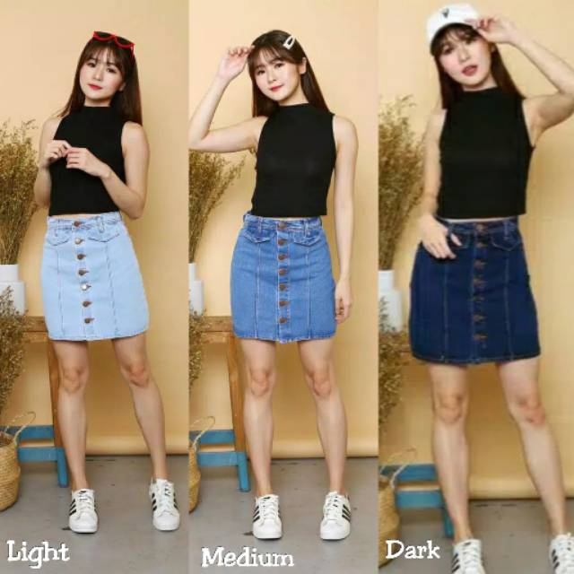 ROK JEANS KANCING 5 MINI RAWIS WANITA / ROK JEANS KANCING 5 MINI RAWIS WANITA MODERN KEREN