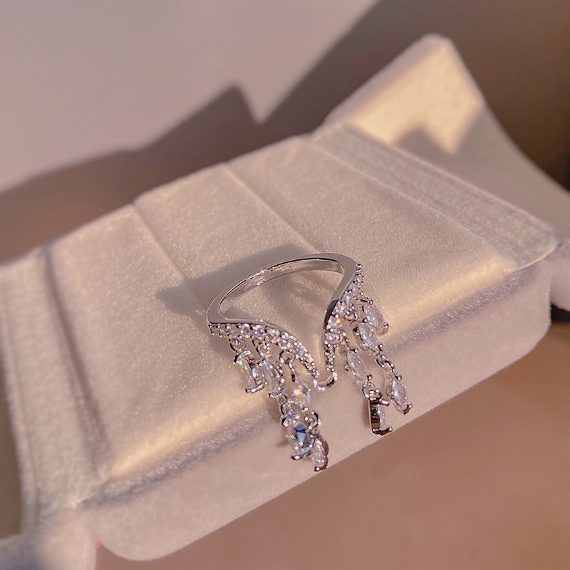 Cincin Model Terbuka Hias Zircon + Berlian Gaya Korea / Mewah Adjustable Untuk Wanita
