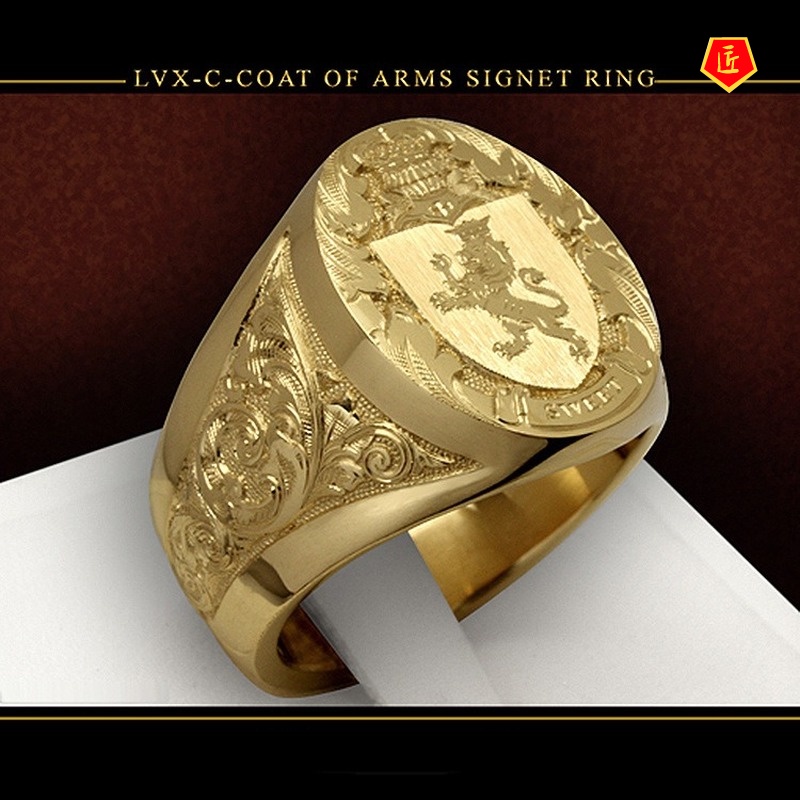 [Ready Stock]Men's 18K Gold Lion Shield Badge Ring