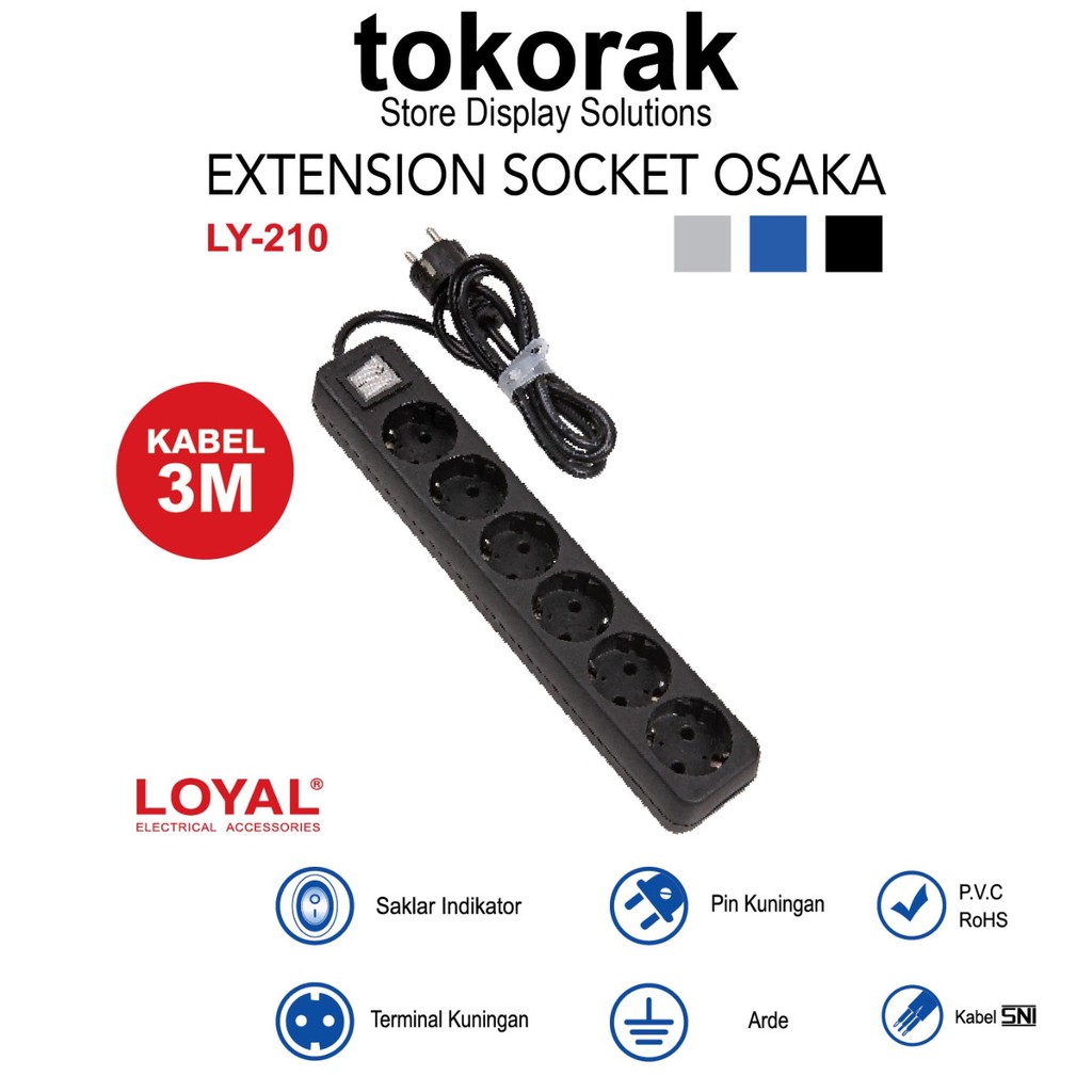 STOP KONTAK COLOKAN OSAKA 6LB 3MTR LY- 210 LOYAL EXTENTION SOCKET