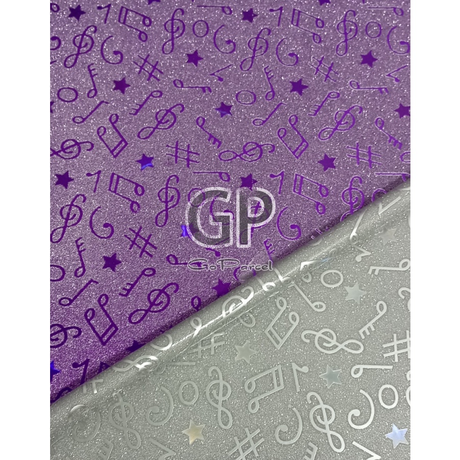 ( 3 Lembar ) PLASTIC METALLIC GLITTER MUSIC - PLASTIK KADO METALIK GLITER PASIR SHINY MENGKILAP NADA BLOK NOT TANGGA MUSIK PINK PURPLE EUSTHATIC VINTAGE CLASSIC