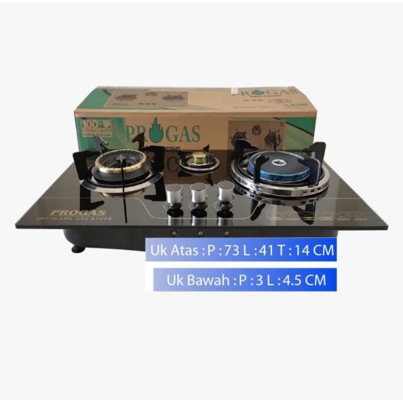 KOMPOR GAS PROGAS 3 TINGKU KACA TANAM