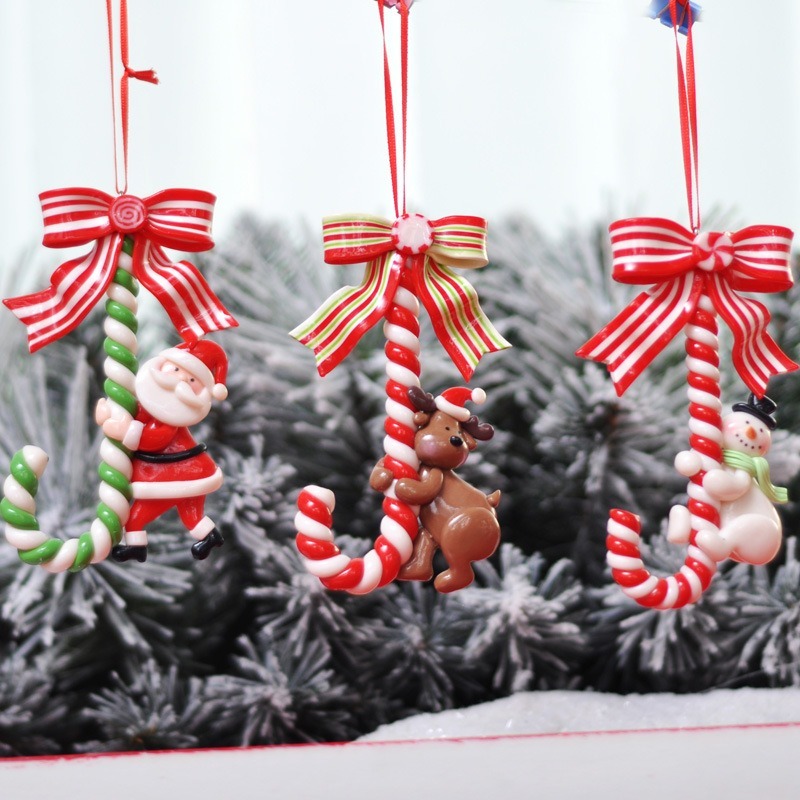 Ornamen Liontin Permen Warna-Warni Bahan Resin Desain Snowman Santa Claus Elk Untuk Dekorasi Pohon Natal