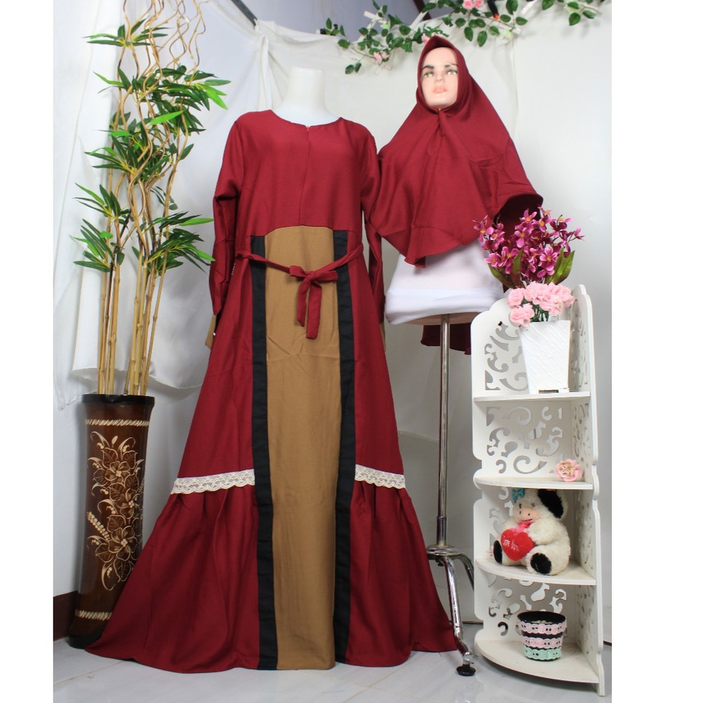 Gamis Moscrepe IRINE Set Khimar Renda Bawah