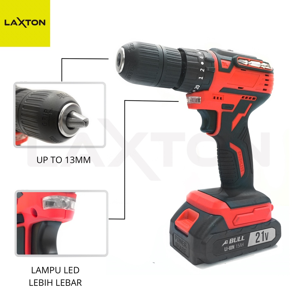 BULL Mesin bor baterai tangan cordless drill cas BL26LI 13mm 28pcs