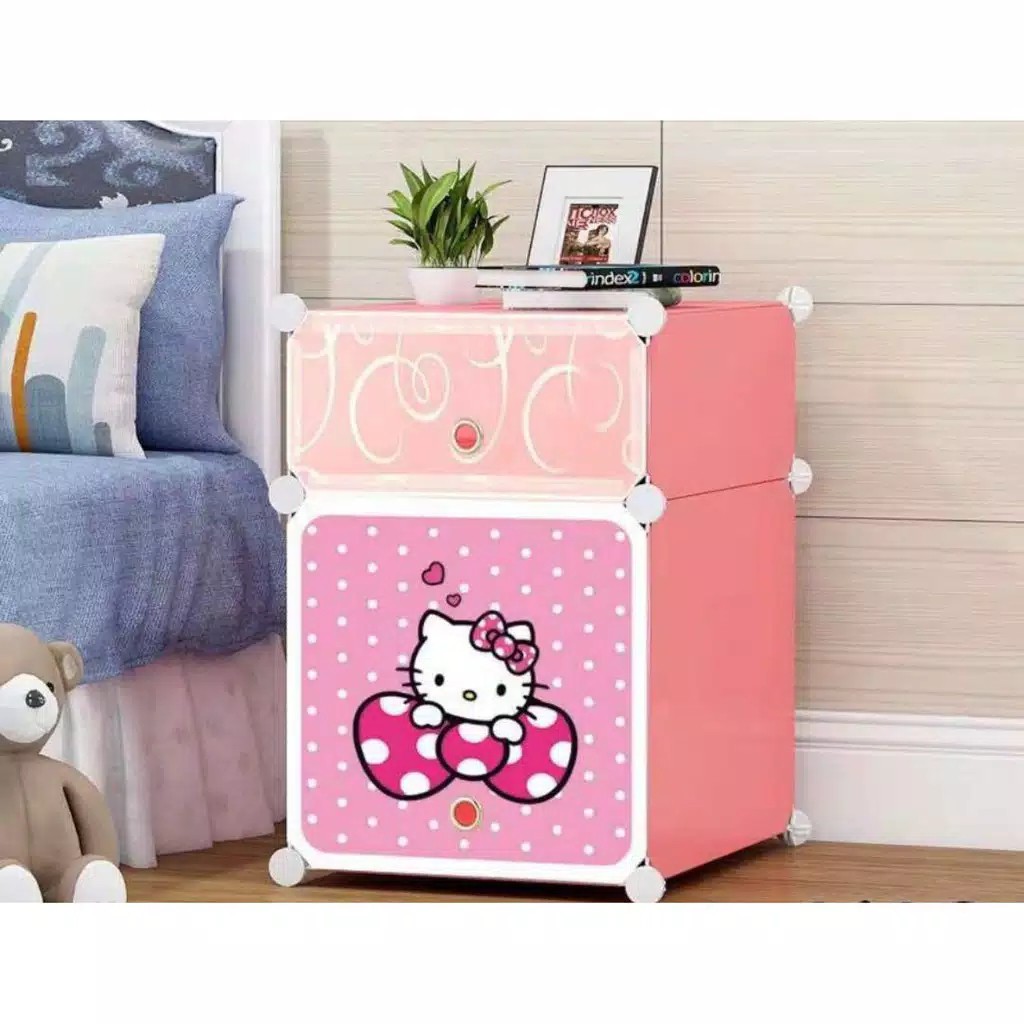 LEMARI MINI ANAK DORAEMON/HELLO KITTY /LEMARI BEDSIDE TABLE/ANTI AIR/RAK SUSUN/LEMARI 2 PINTU SHENAR