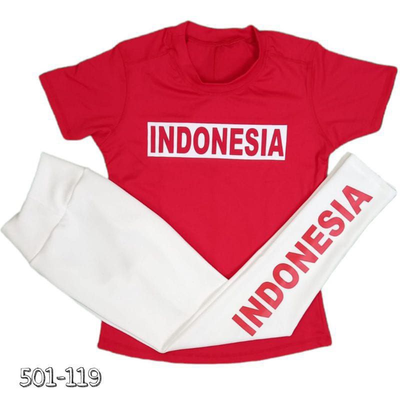 Clothing May - 1 Set Merah Putih Legging Kaos Indonesia Legging Dewasa Murah Bandung