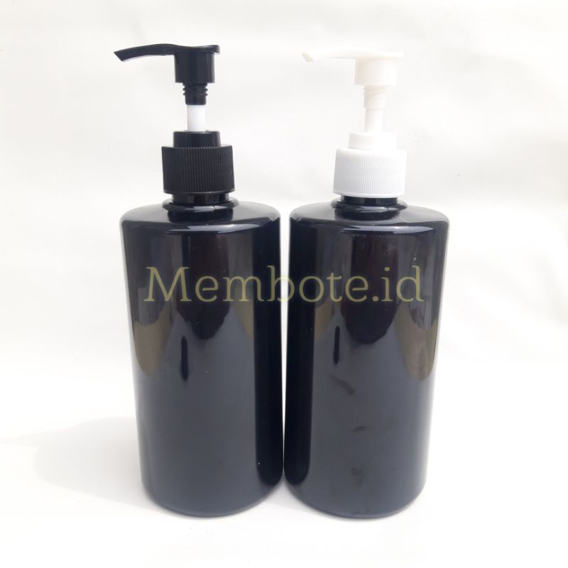 Botol Pump Tebal 500 ml hitam bahan PET neck 28 tutup hitam putih