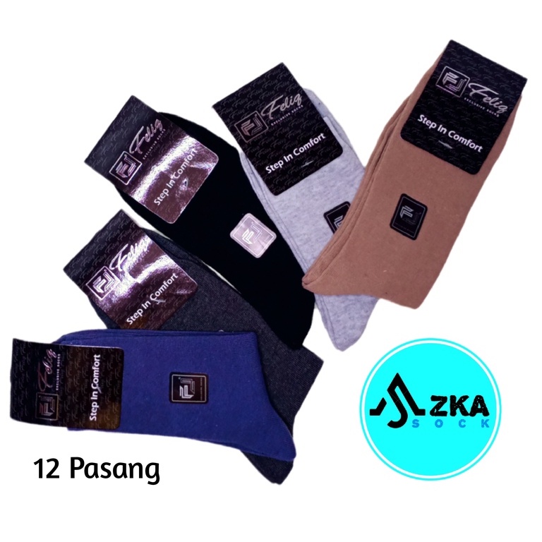 (12 PASANG) Feliq, Kaos Kaki Kantor Polos, All size Dewasa Unisex Bely Komputer