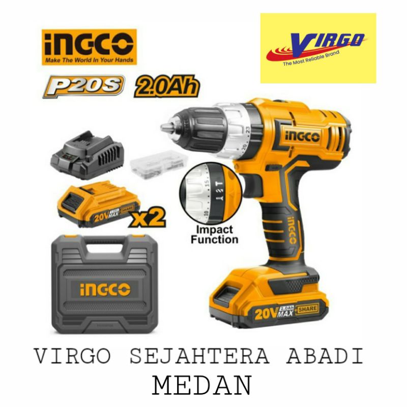 CIDLI20031 CORDLESS IMPACT DRILL BOR BATERAI TEMBOK BETON 20V INGCO