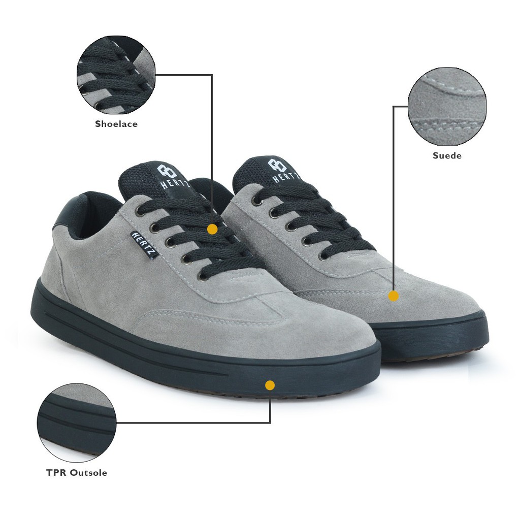 Sepatu Sneakers Pria H 3280 Brand Hertz Sepatu Kets Kuliah Kerja Jalan Jalan Abu Murah Berkualitas