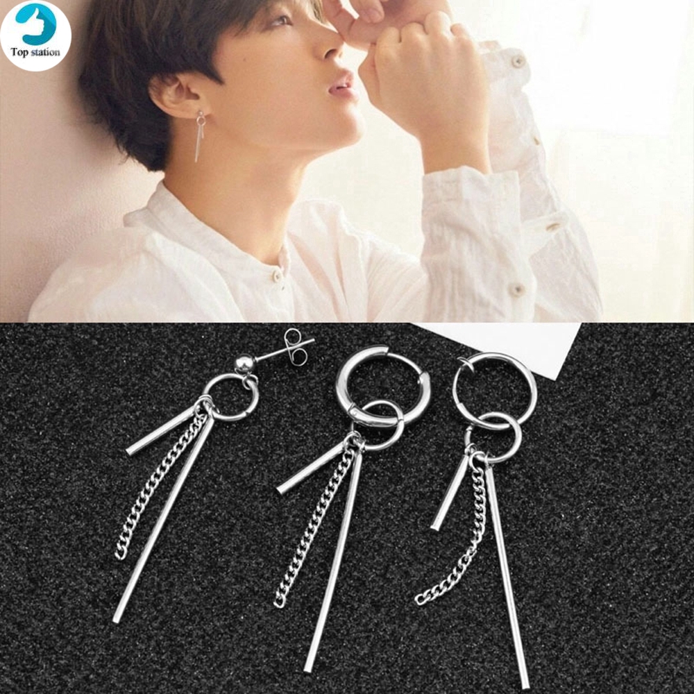 【COD Tangding】Korea Fashion Bts Long Tassel Earring Cool Boy Earstuds Clips Decor