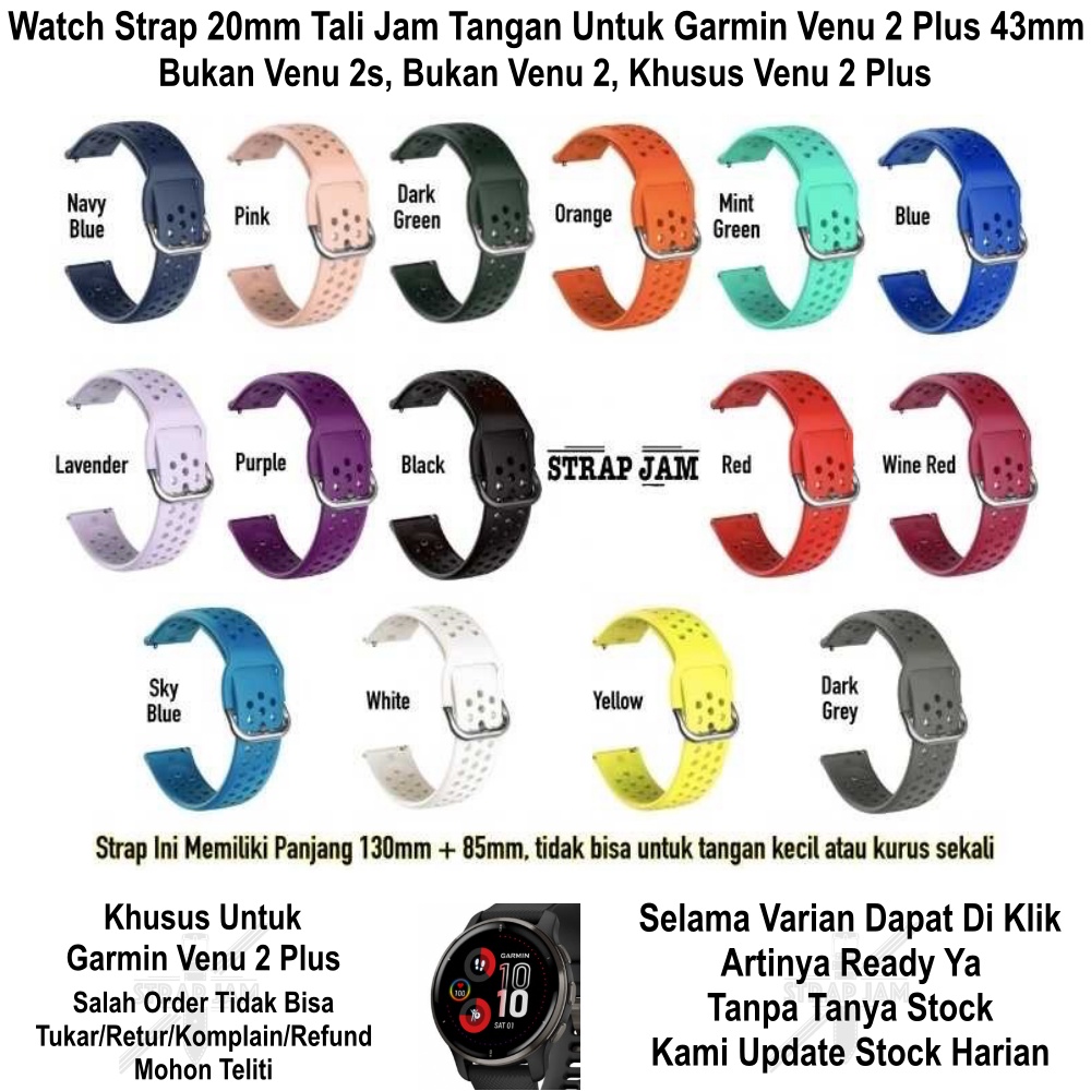 R33 Watch Strap Garmin Venu 2 Plus 43mm - Tali Jam Tangan 20mm Rubber Silikon Size Large (Panjang)