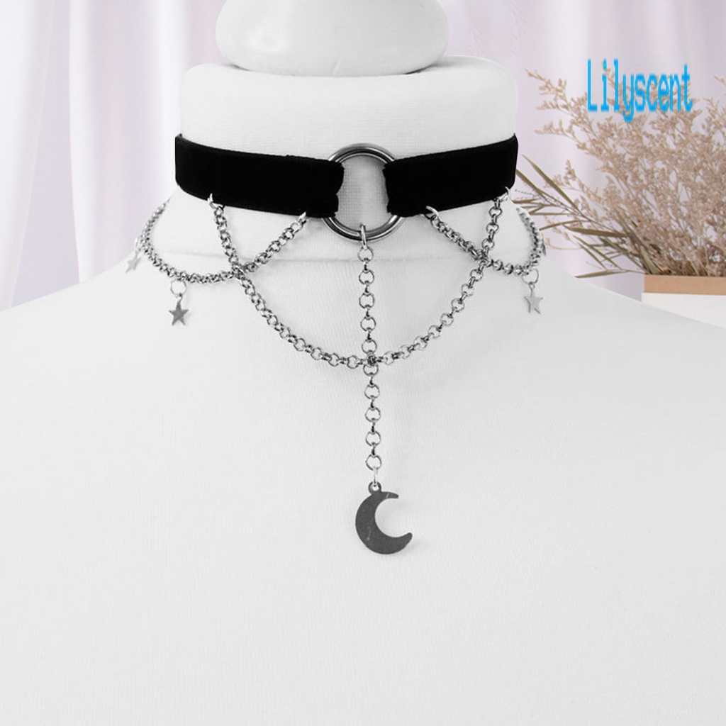 Kalung Choker Rantai Pendek Bentuk Bulan Hollow Out Gaya Gothic Untuk Wanita