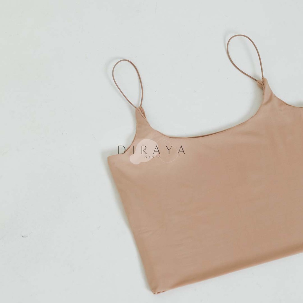 Diraya Tank Top Crop Top U Neck Tali Kecil-Beige