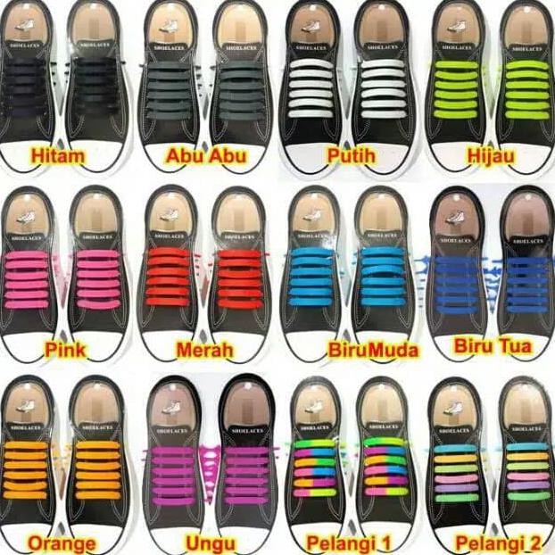 MURAH TALI SEPATU ISI 12 KARET SILICON SILICONE SHOELACES PANAH