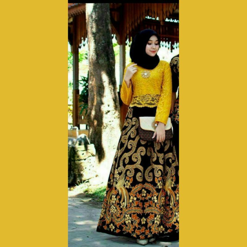 BRUKAT PADIMAS Couple Keluarga Terbaru Motif kekinian Batik Modern Exclusive sarimbit seragam 77654-Brukat saja kuning