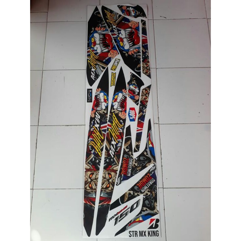 striping variasi sticker motor mx king 150 zombie doremon warna merah, biru, putih, hitam