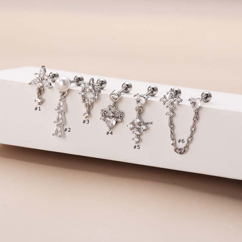 1 Pc Anting Stud Desain Rantai Silang Menjuntai Bahan Stainless Steel Warna Emas Perak