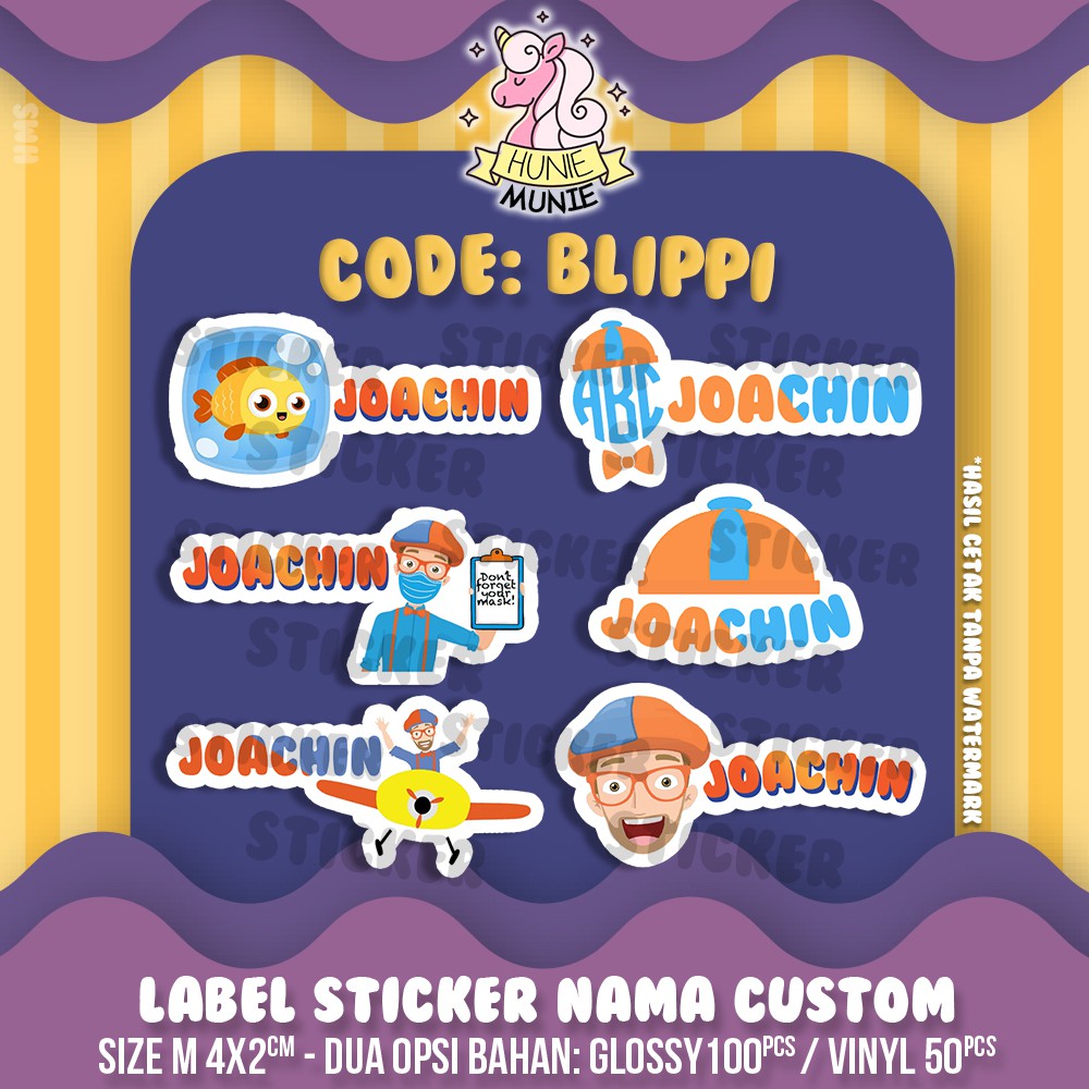

Sticker Label Nama Custom - Blippi (100pcs) Stiker