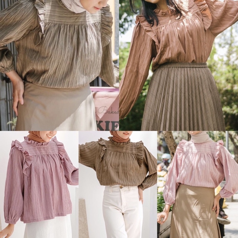 Puffy Crincle Blouse Wanita  / Blouse Salur Wanita / Blouse Kerja Wanita-1