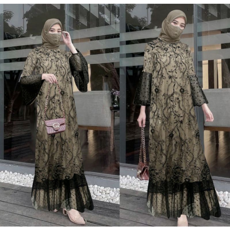 °Baru° Elika Maxi Brukat Full Premium / Gamis Pesta Remaja Dewasa Wanita Kekinian / Dress Kondangan Jumbo Seragam