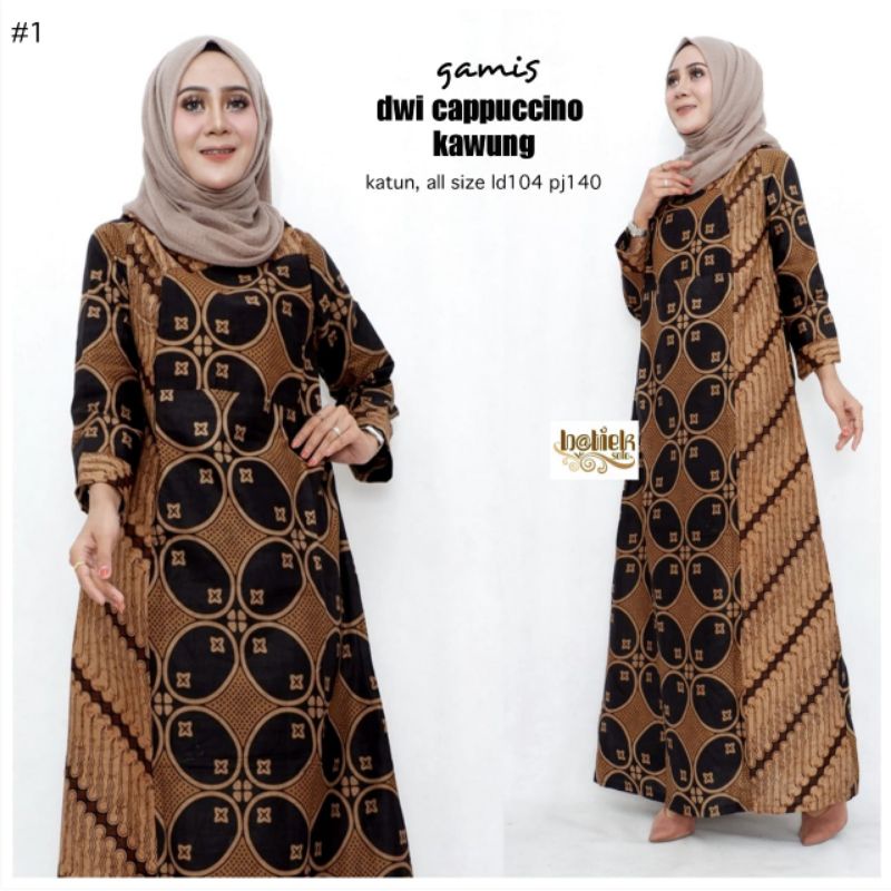 Gamis Cappucino Kawung Bahan Katun Fashion Mode Elegan Kece