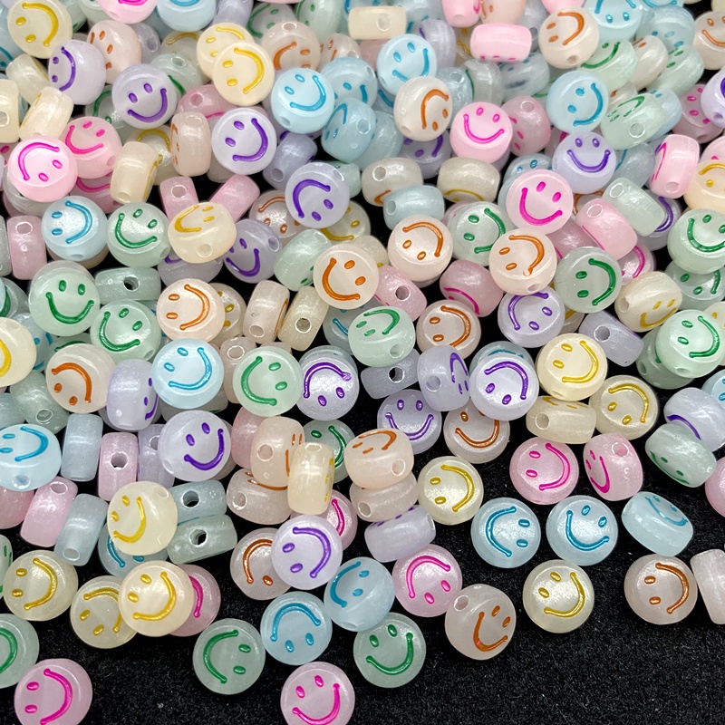 100pcs / Lot Manik-Manik Smiley Luminous Ukuran 4x7mm Untuk Membuat Perhiasan Diy