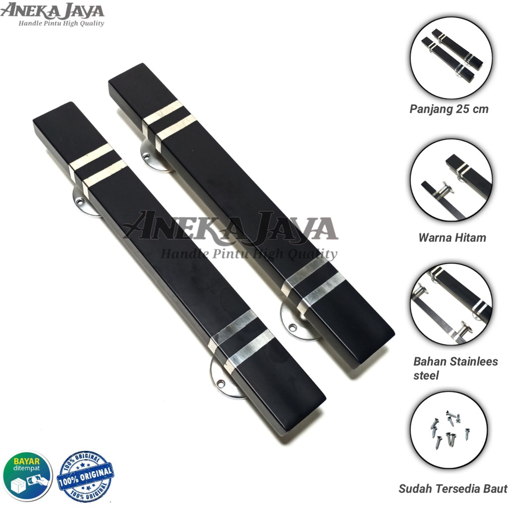 Gagang pintu rumah panjang 25 cm warna hitam / Handle pintu rumah terbaru minimalis / Tarikan pintu