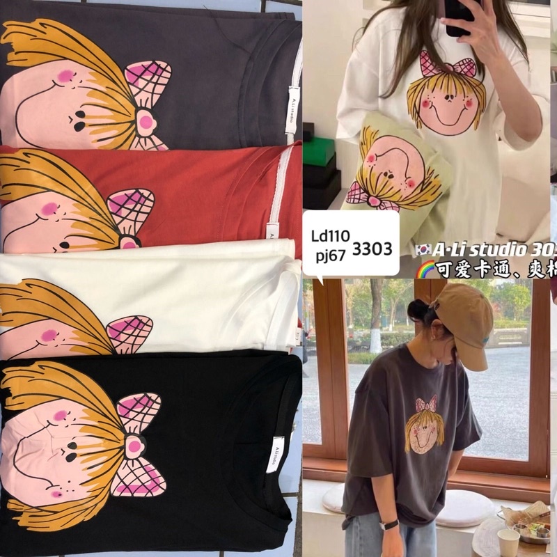 ATASAN TSHIRT KAOS WANITA IMPORT LENGAN PENDEK KATUN MOTIF PRINT GAMBAR KARTUN LENGAN PENDEK JUMBO I