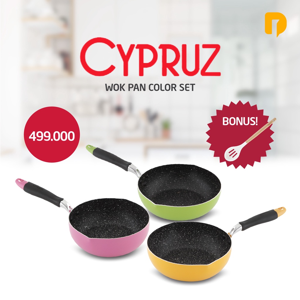 Cypruz Wok Pan Color Set Wok Pan Warna Bonus Spatula