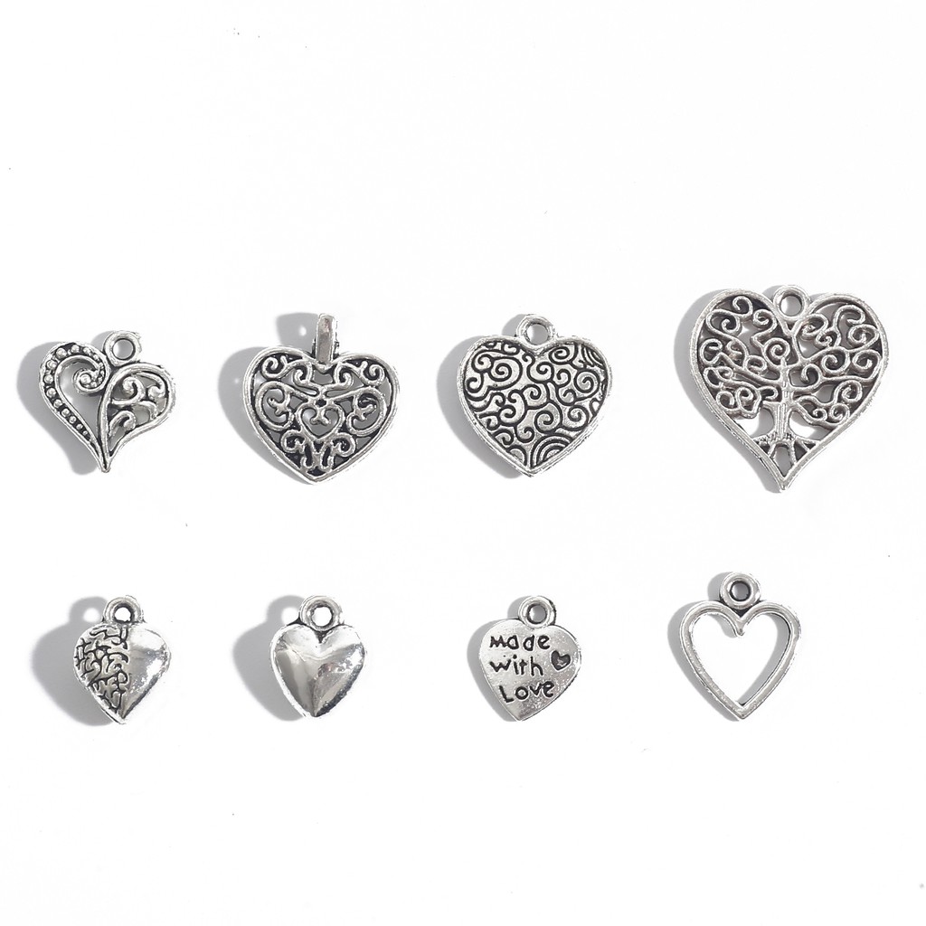 10/20/30/50 PCS Mix Size Alloy Heart Shape Antique Silver color Jewelry Accessories and Components for Making Bracelet Necklace