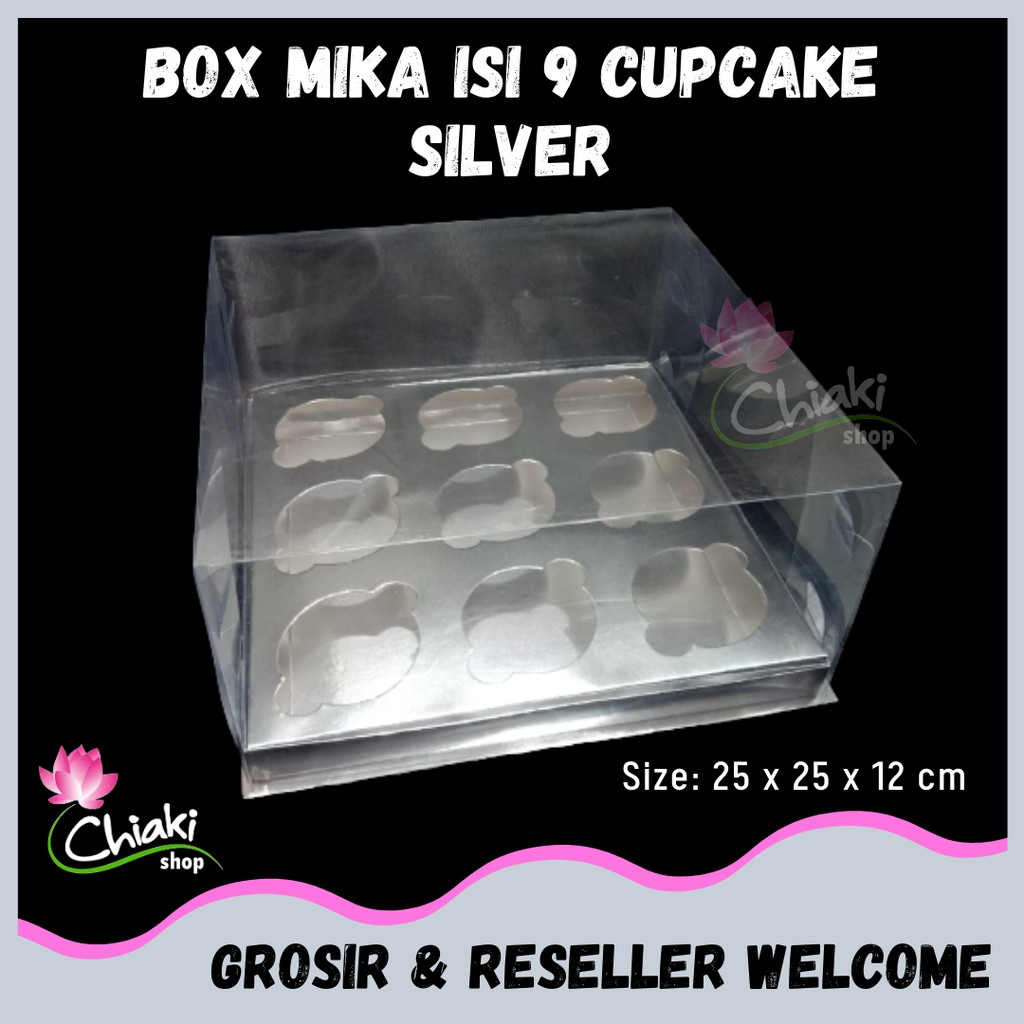 

Box Mika Cupcake isi 9 SILVER uk 25x25x12 cm Donat Dus Kue Kardus Muffin Cake Pudding Karton