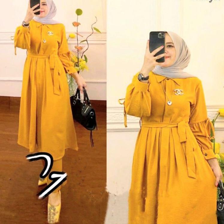 Recomended Setelan Tunik Kekinian/Long Tunik Wanita/Setelan Polos Wanita Kekinian/Baju Stelan Wanita