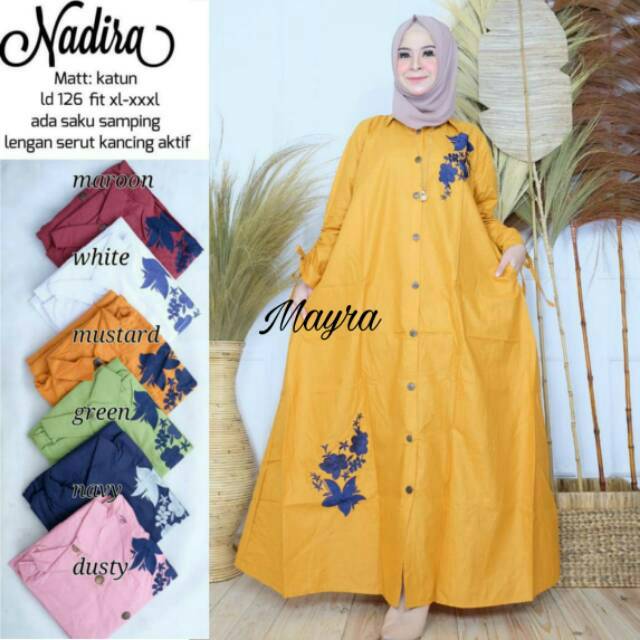 GAMIS JUMBO KATUN PUTIH BUSUI BORDIR ORI MOTIF BUNGA NADIRA