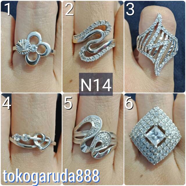 Cincin No 14 anak dan dewasa emas putih asli kadar 750 75% 2 g gr gram whitegold permata bunga cantik elegan hati