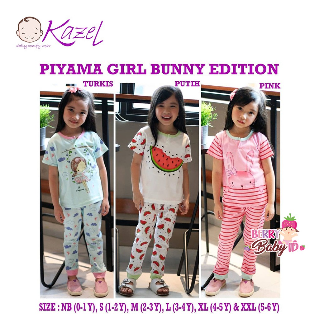 Kazel Set 3 pc Setelan Piyama Bayi Anak Perempuan Bunny 0-6 Tahun KZL007 Berry Mart